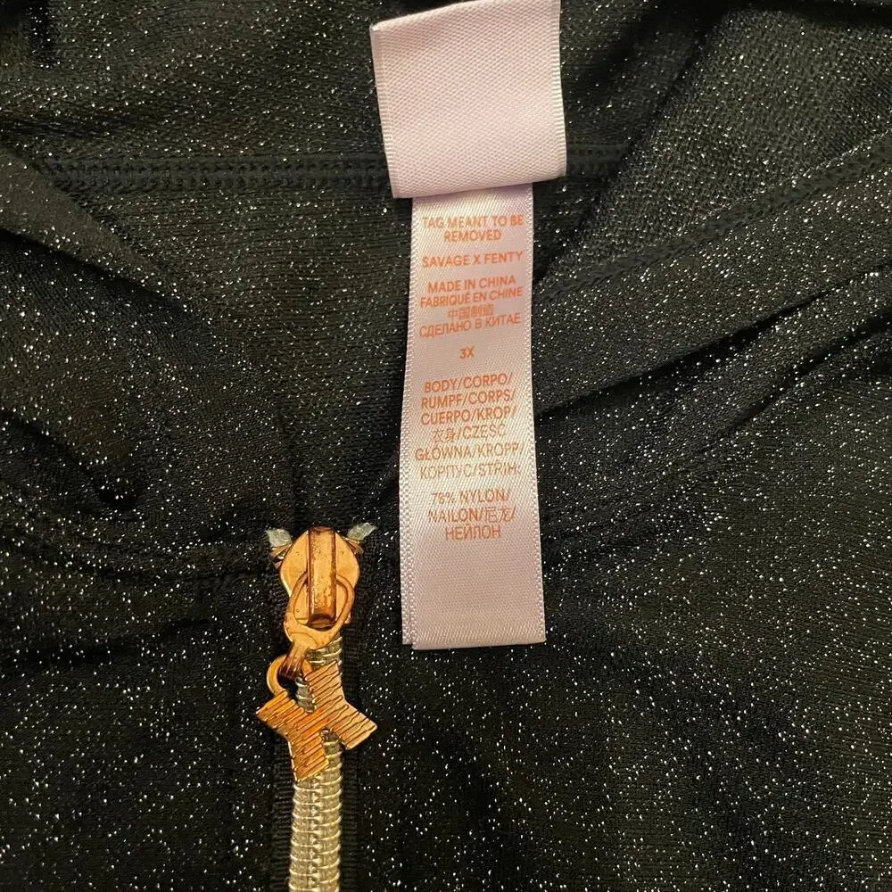 Savage X Fenty 3X Sleep & Shine Jumpsuit | Hooded Gold Zip Black Caviar Sold Out - Picture 7 of 11